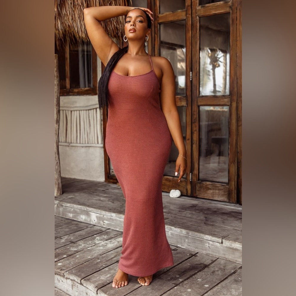 Mauve waffle knot maxi beach dress